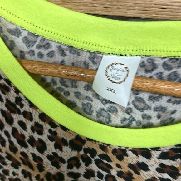 Sunshine & Rodeos Lime Green And Varsity Stripe Leopard Top Size 2XL - Picture 4 of 5
